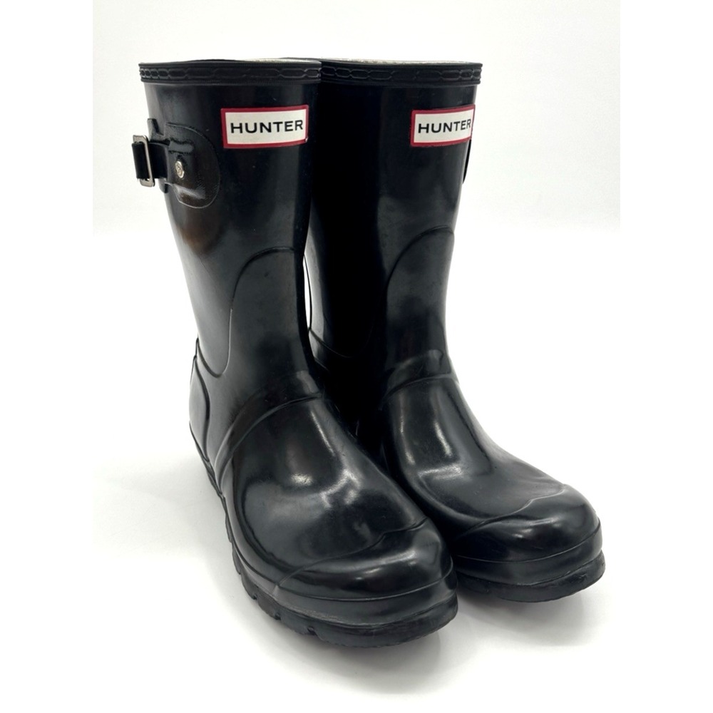 Hunter Original Short Gloss Black Mid Calf 6M Rain Boot Fisherman Preppy Marine
